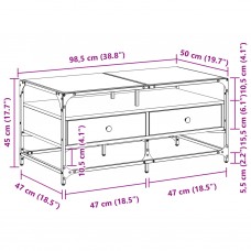 Kafijas galdiņš ar stikla virsmu ozola 98,5x50x45 cm tērauds