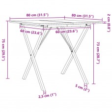 Virtuves galds, x-rāmis, 80x80x75 cm, priedes koks, čuguns