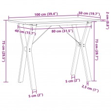 Virtuves galds, y-rāmis, 100x50x75 cm, priedes koks, čuguns