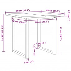 Virtuves galds, o-rāmis, 80x80x75,5 cm, priedes koks, čuguns