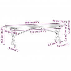 Kafijas galdiņš, x-rāmis, 160x40x45,5 cm, priedes koks, čuguns