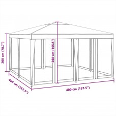 Svinību telts, ar 8 sieta sienām, 4x4 m, balta, hdpe