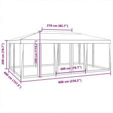 Svinību telts, ar 10 sieta sienām, 6x4 m, balta, hdpe