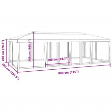 Svinību telts, ar 12 sieta sienām, 8x4 m, balta, hdpe