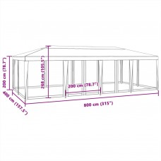 Svinību telts, ar 12 sieta sienām, 8x4 m, antracītpelēka, hdpe