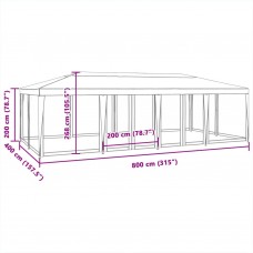 Svinību telts, ar 12 sieta sienām, 8x4 m, sarkana, hdpe