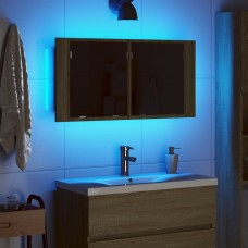 Led spoguļa skapis, ozols, 90x12x45 cm, inženierijas koks