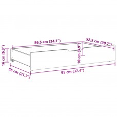 Gultas atvilktnes ar riteņiem, 2 gb., 95x55x16 cm, priedes koks