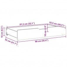 Gultas atvilktnes ar riteņiem, 2 gb., 90x55x16 cm, priedes koks