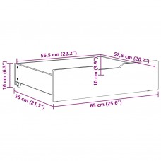 Gultas atvilktnes ar riteņiem, 2 gb., 65x55x16 cm, priedes koks